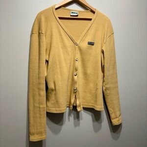 Vintage 90s AU Cotton Boca Button Down Ribbed Cardigan Sweater Top Yellow